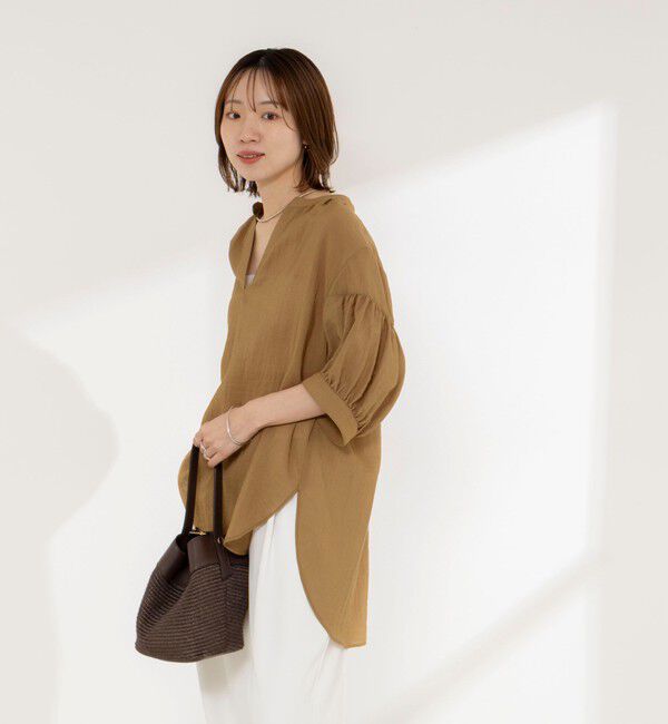 NOLLEY'S「《接触冷感》【BECシリーズ】ウォッシャブル半袖オーバーギャザーブラウス」|シャツ・ブラウス|