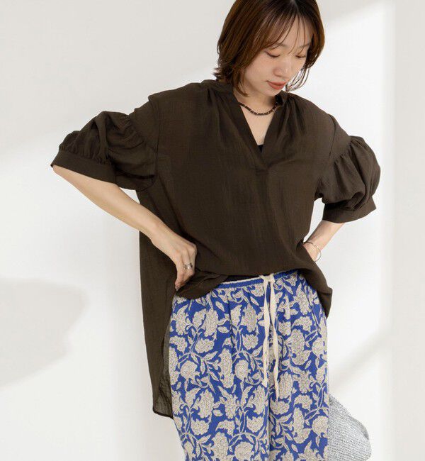 NOLLEY'S「《接触冷感》【BECシリーズ】ウォッシャブル半袖オーバーギャザーブラウス」|シャツ・ブラウス|