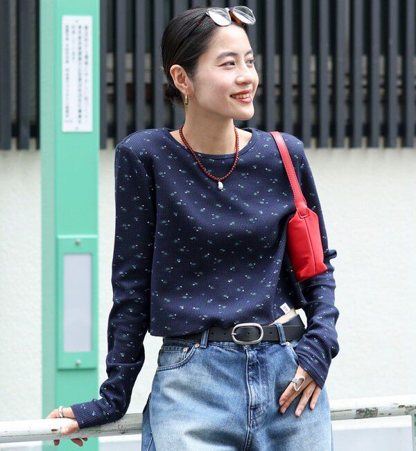MAQWEL「【MAQWEL/マクウェル】Flower Waffleショルダーパッドプルオーバー」|Tシャツ・カットソー|ネイビー