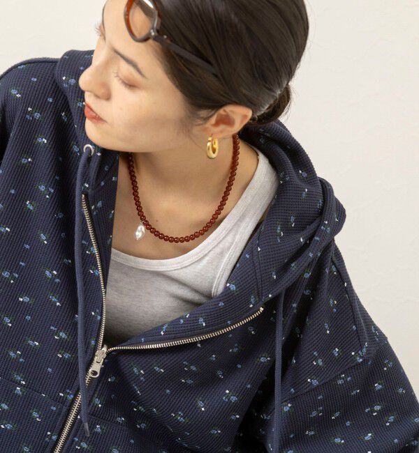 MAQWEL「【MAQWEL/マクウェル】Flower Waffleジップパーカー」|Tシャツ・カットソー|ネイビー
