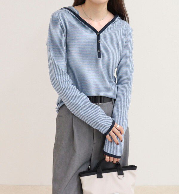 fredy emue「ヘンリーネックボーダーフーディ」|Tシャツ・カットソー|