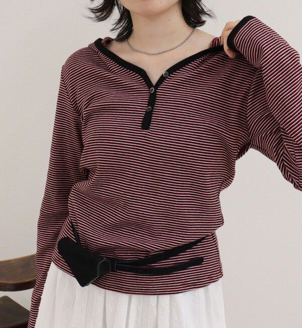 fredy emue「ヘンリーネックボーダーフーディ」|Tシャツ・カットソー|