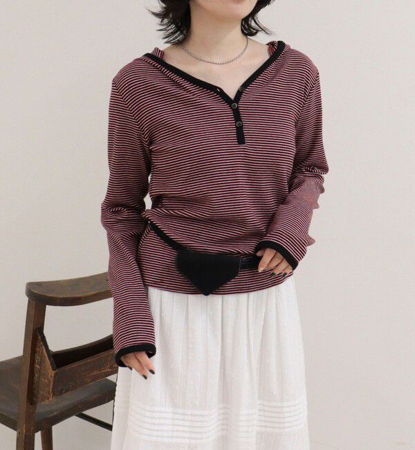 fredy emue「ヘンリーネックボーダーフーディ」|Tシャツ・カットソー|