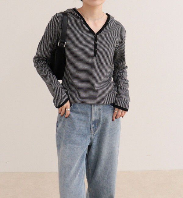 fredy emue「ヘンリーネックボーダーフーディ」|Tシャツ・カットソー|