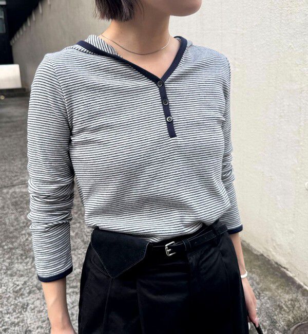 fredy emue「ヘンリーネックボーダーフーディ」|Tシャツ・カットソー|