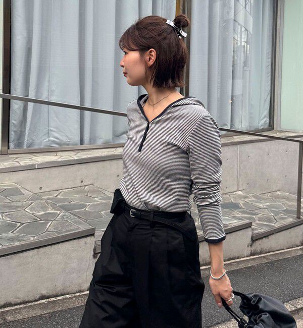 fredy emue「ヘンリーネックボーダーフーディ」|Tシャツ・カットソー|