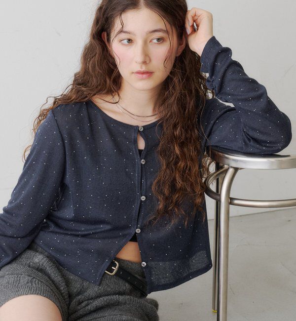  「【新色追加/前後2WAY】ラインストーンシアーカットソー　　」|Tシャツ・カットソー|ネイビー