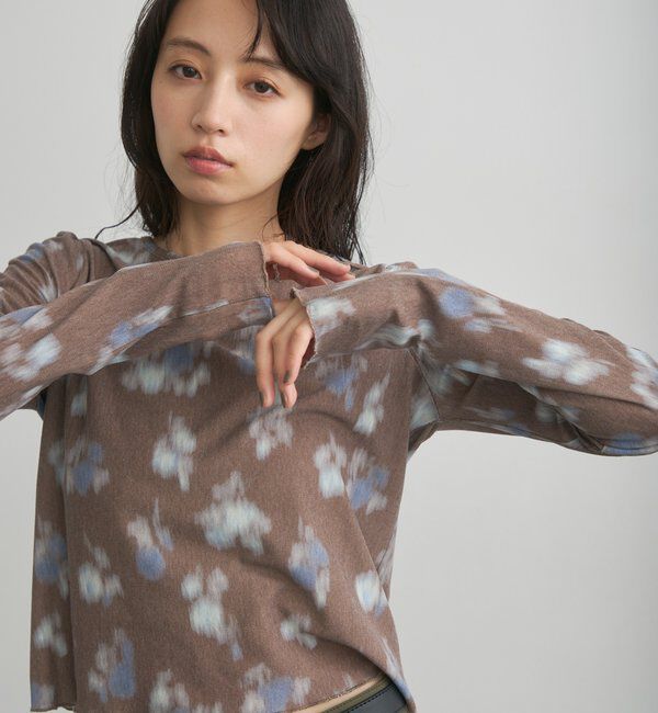  「【花柄&無地】ニュアンスブルームトップス」|Tシャツ・カットソー|ブラウン