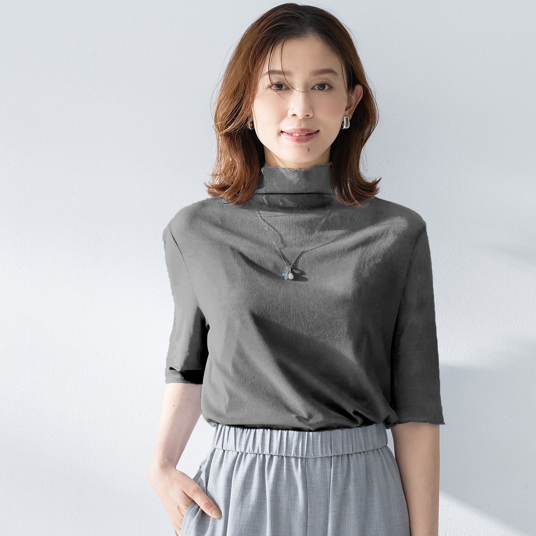 UNTITLED「【重ね着レイヤードに】シアーテレコハイネックトップス」|Tシャツ・カットソー|