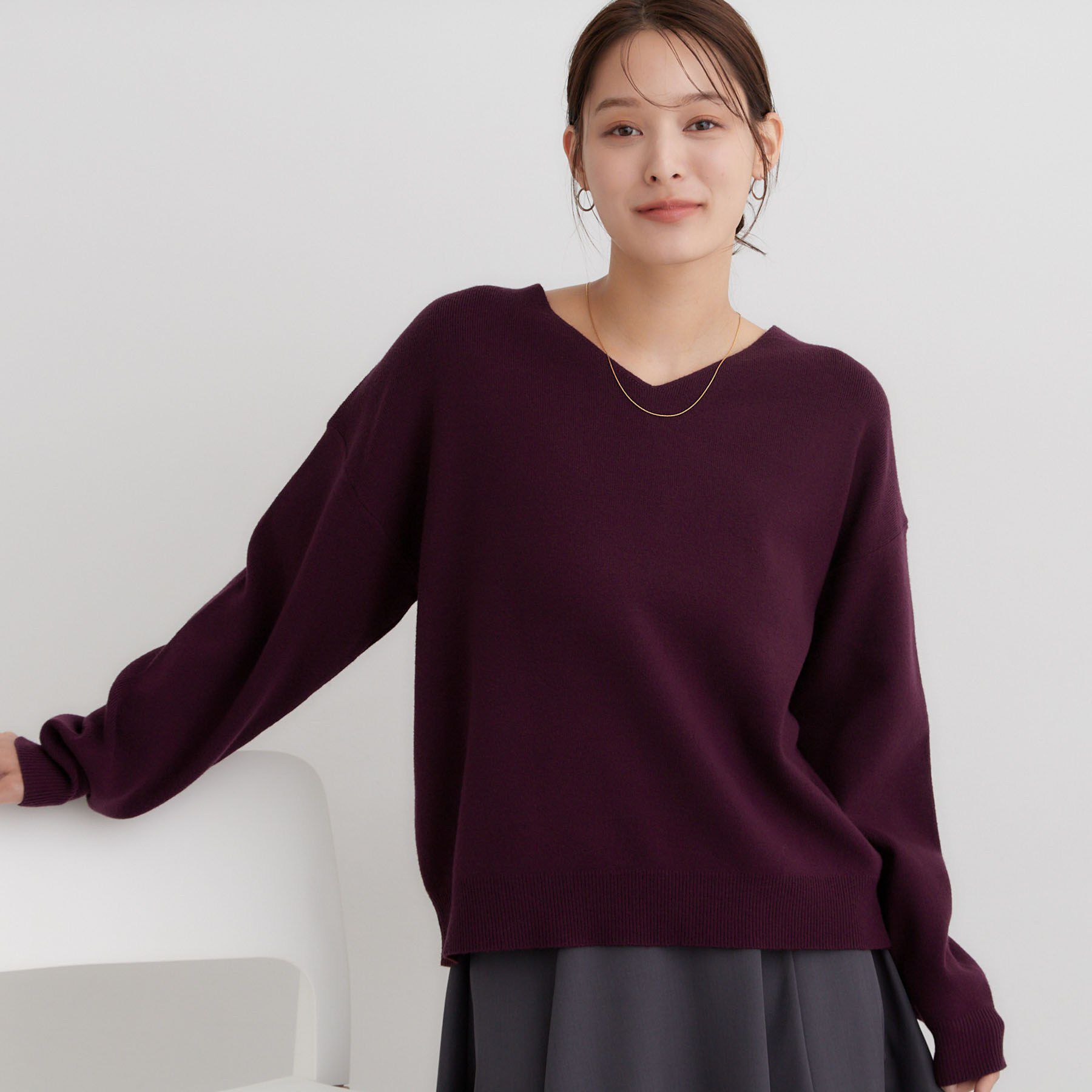 THE SHOP TK「【毛玉になりにくい/静電気防止/洗える】KINOCO 総針Vネックニット」|ニット・セーター|