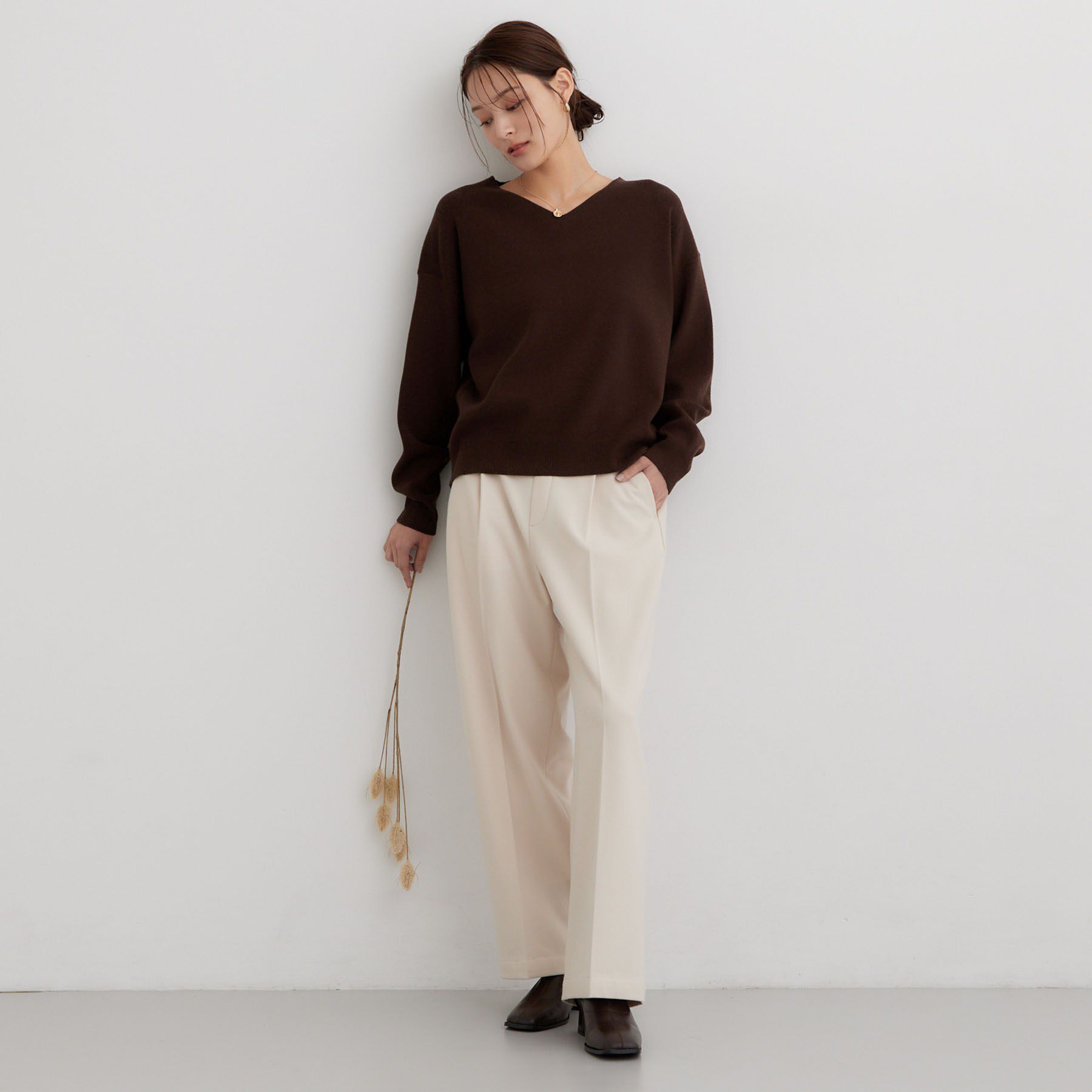 THE SHOP TK「【毛玉になりにくい/静電気防止/洗える】KINOCO 総針Vネックニット」|ニット・セーター|