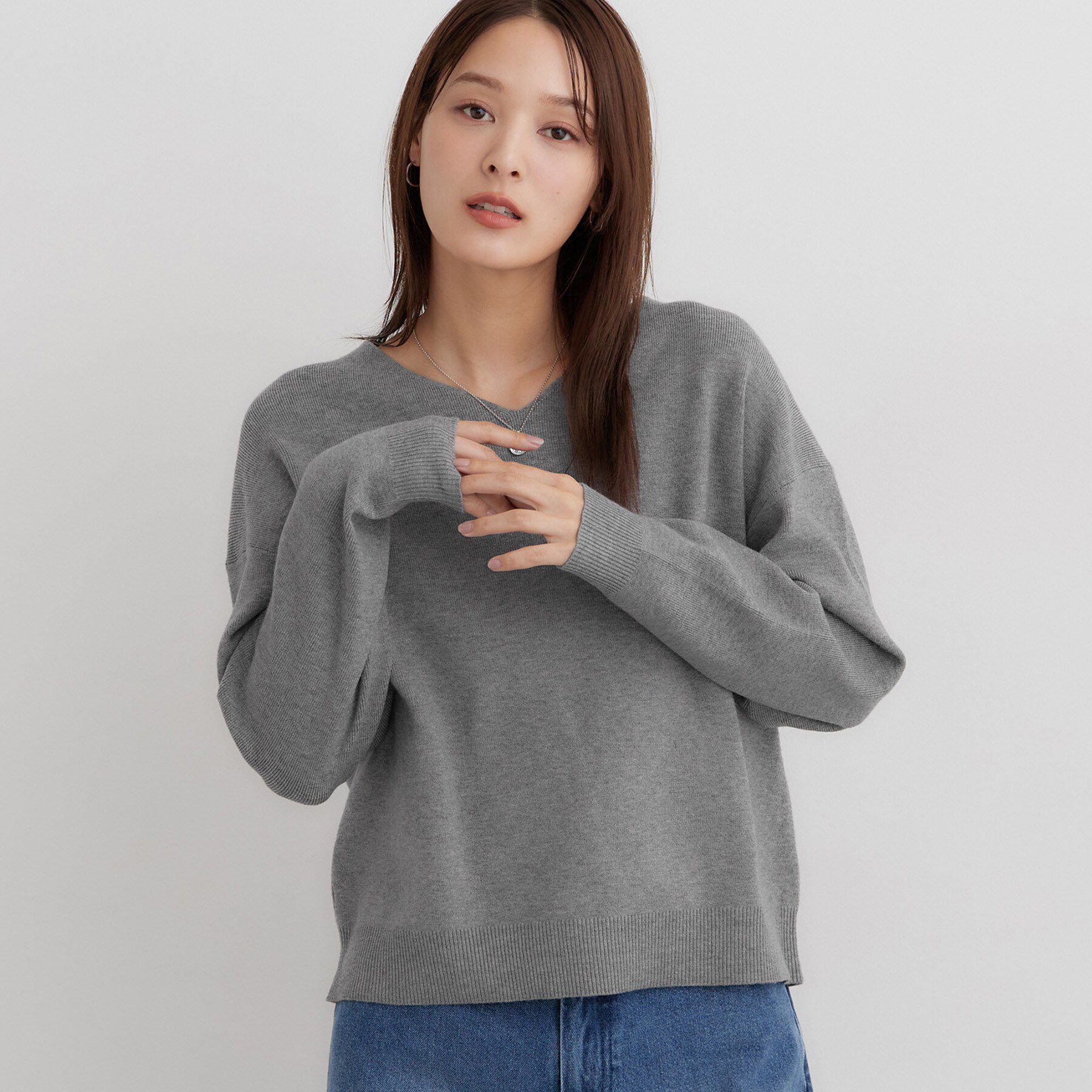 THE SHOP TK「【毛玉になりにくい/静電気防止/洗える】KINOCO 総針Vネックニット」|ニット・セーター|