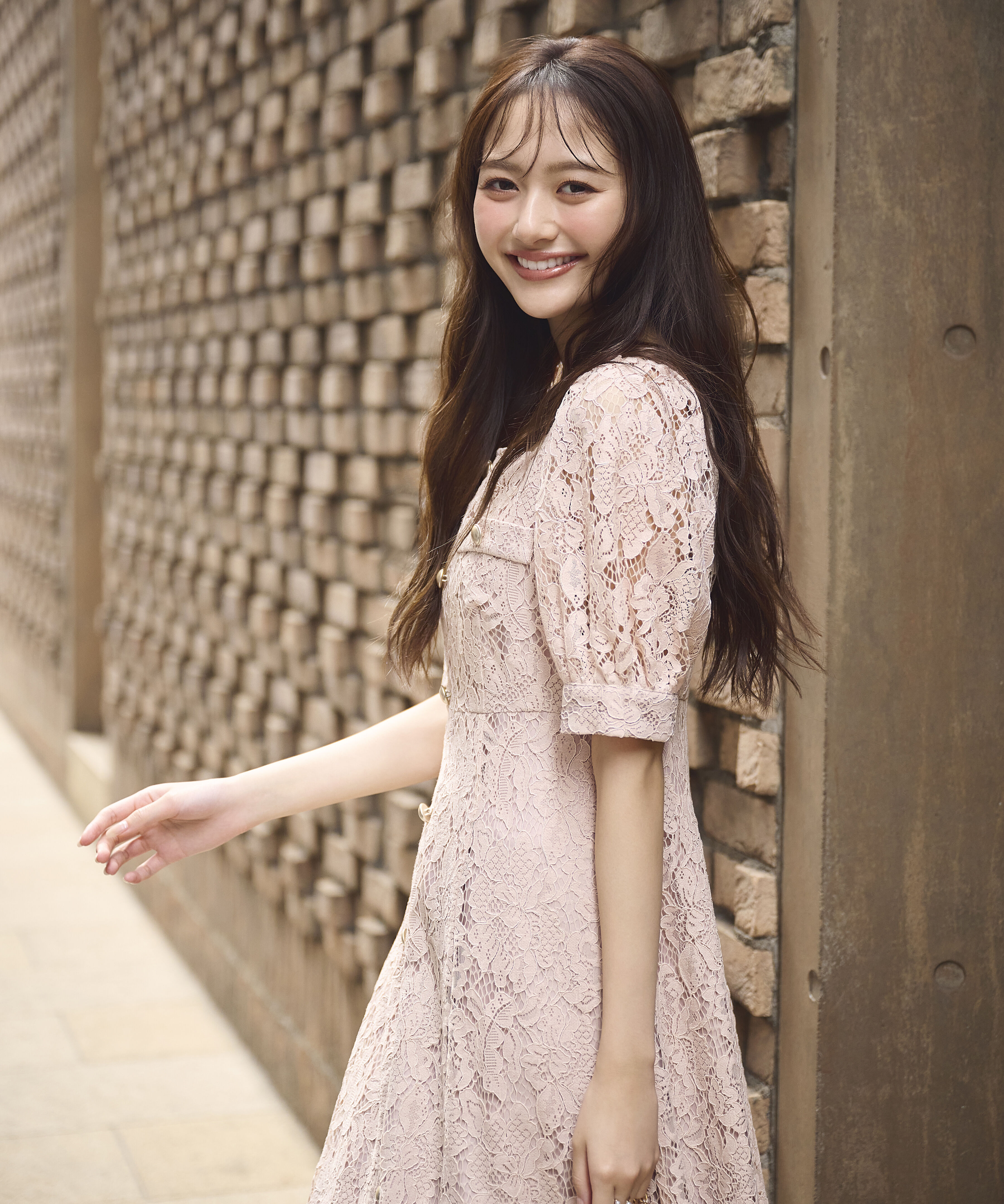PROPORTION BODY DRESSING「フロントボタンレースワンピース 26SS」|ワンピース|ピンク