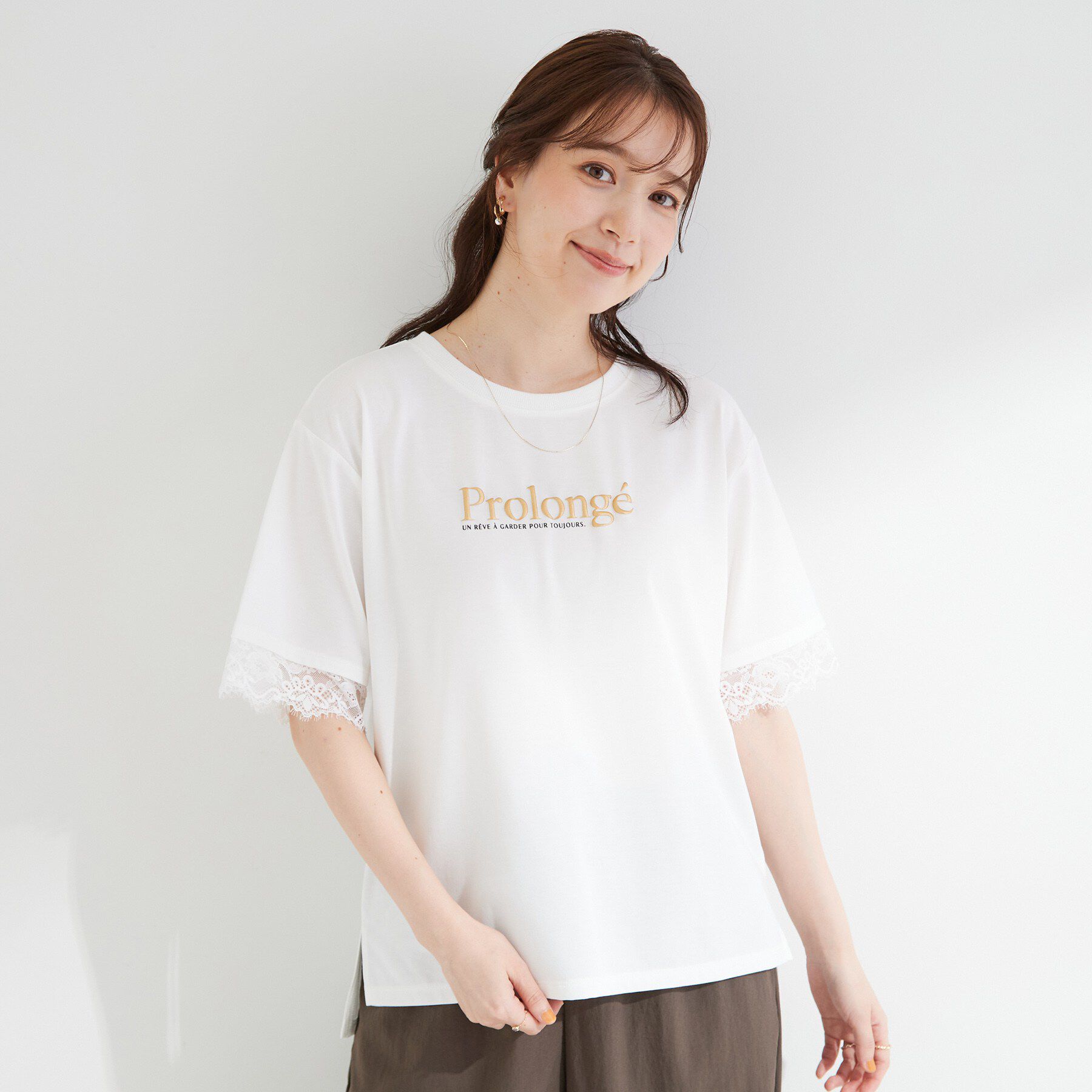 SHOO･LA･RUE「【UV/S-LL/洗濯機可】柄アソート お袖レースが旬顔 上品に決まる大人Tシャツ」|Tシャツ・カットソー|