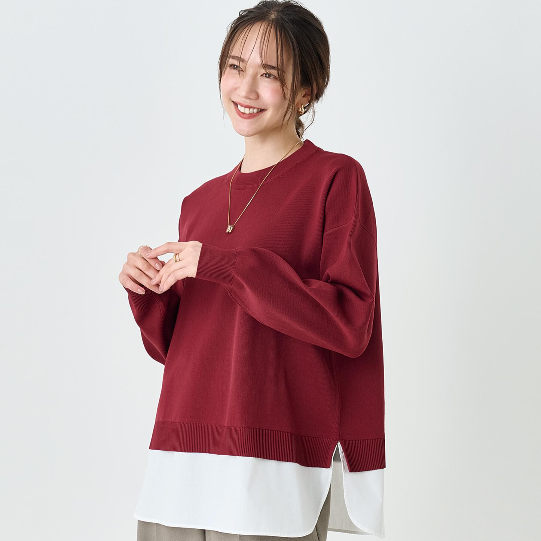 SHOO･LA･RUE「【S-LL】着るだけできまる シャツレイヤード風 スポンディッシュニット」|ニット・セーター|