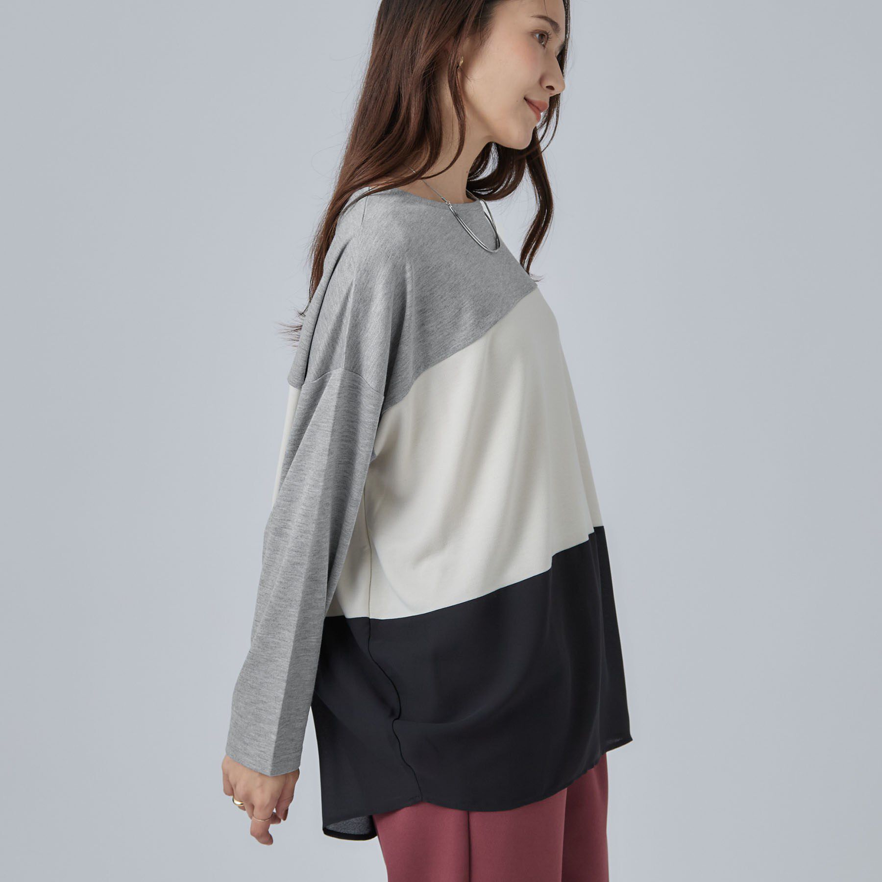 SHOO･LA･RUE「【S-LL/洗濯機可】三段切り替え 長袖トップス」|Tシャツ・カットソー|
