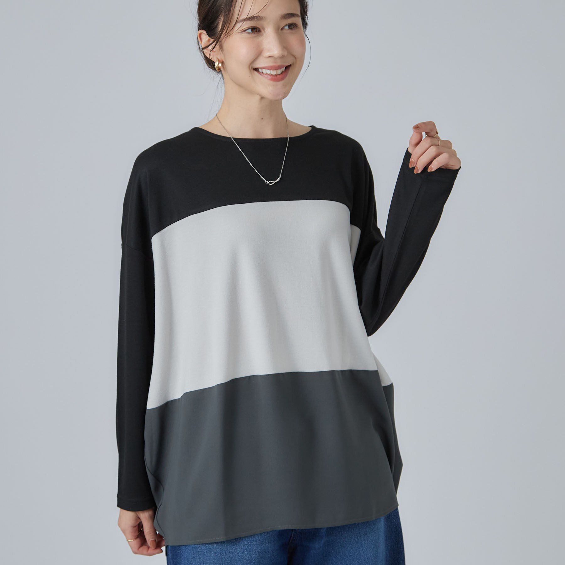 SHOO･LA･RUE「【S-LL/洗濯機可】三段切り替え 長袖トップス」|Tシャツ・カットソー|