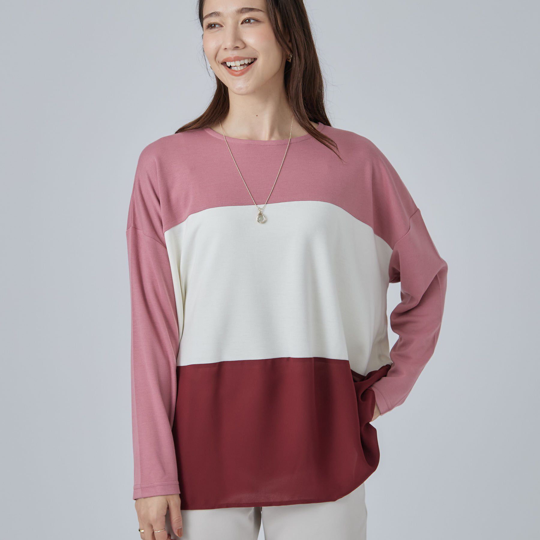 SHOO･LA･RUE「【S-LL/洗濯機可】三段切り替え 長袖トップス」|Tシャツ・カットソー|