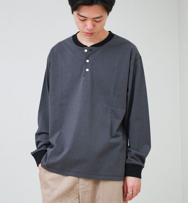 GLOSTER「【多機能】Functionボーダー ヘンリーネックロンT」|Tシャツ・カットソー|