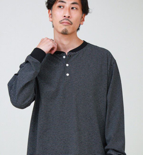 GLOSTER「【多機能】Functionボーダー ヘンリーネックロンT」|Tシャツ・カットソー|