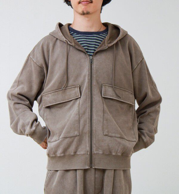 GLOSTER「【同素材スウェットパンツあり】スノーウォッシュ カーゴポケットパーカー」|パーカー|ベージュ