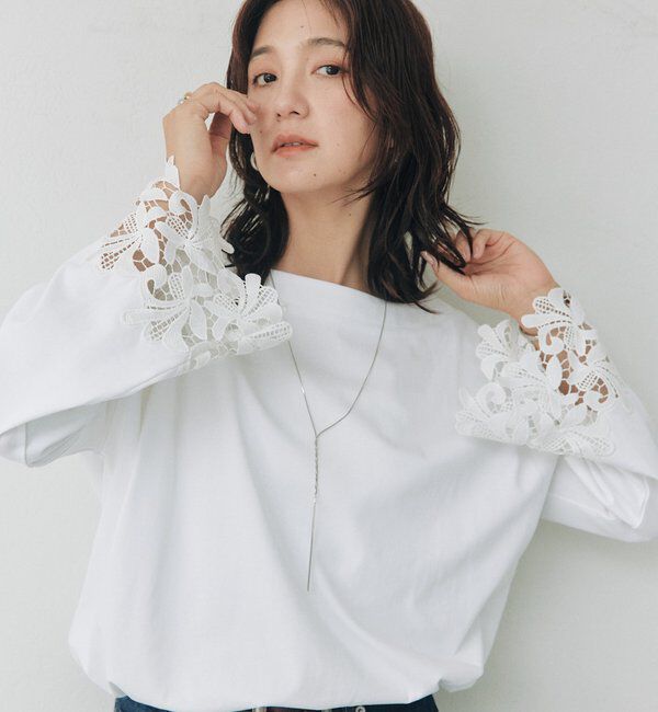  「【接触冷感/透湿性/紫外線防止】レースカフスカットソー」|Tシャツ・カットソー|ホワイト