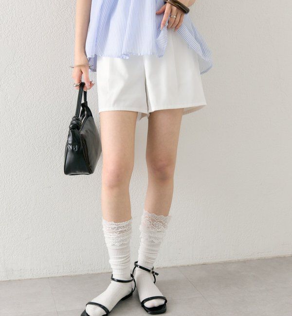  「プレート付きタックショートパンツ」|チノ|