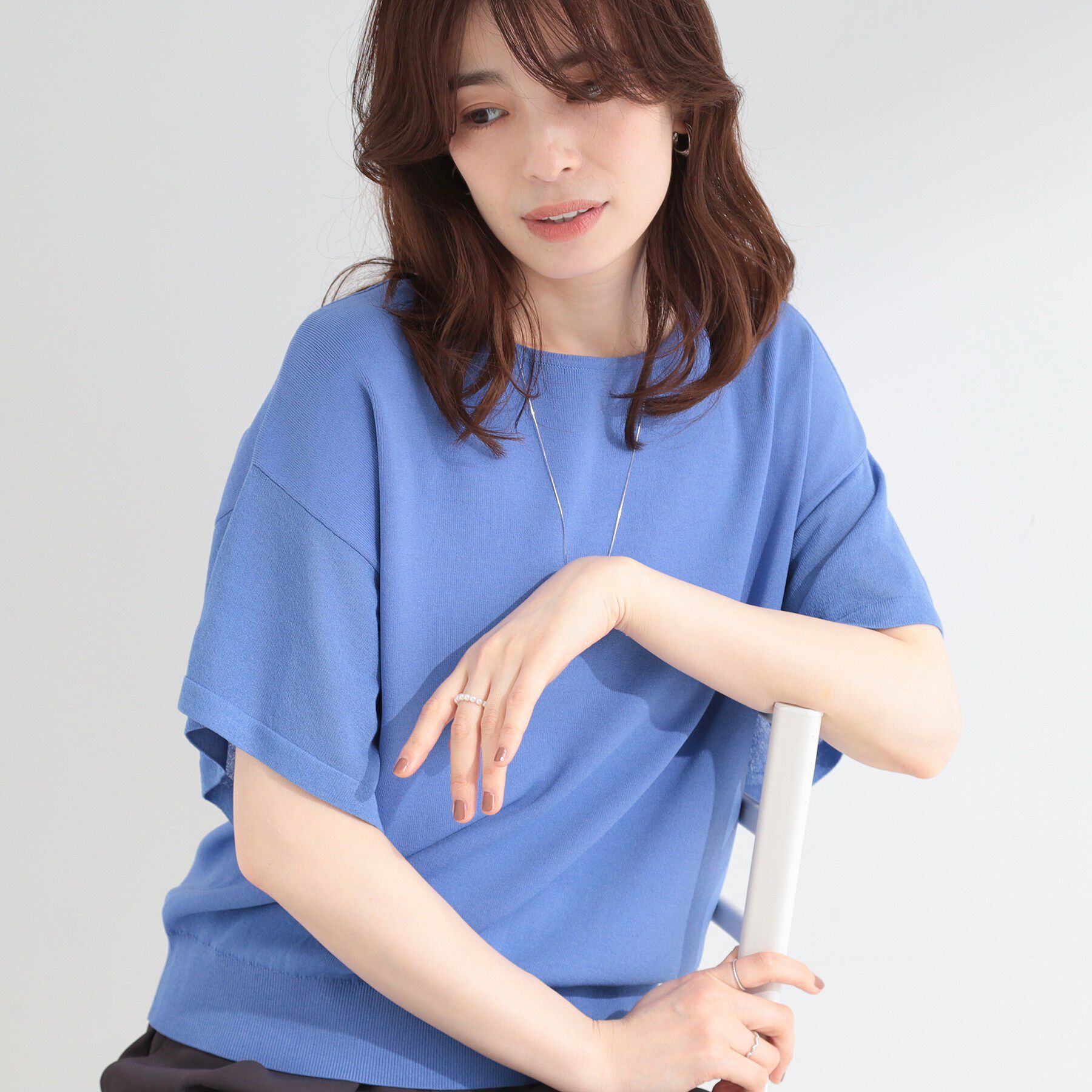 SHOO･LA･RUE「【S-LL/洗濯機可】インせず着られる ひらり袖ニット」|ニット・セーター|サックスブルー(09