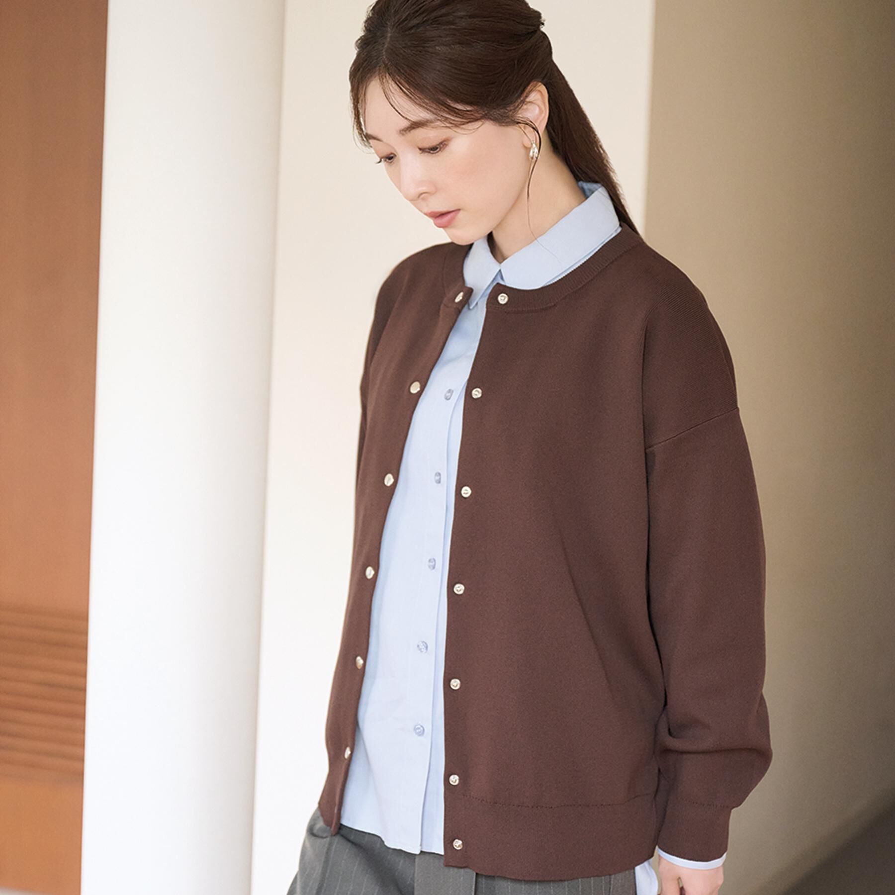 SHOO･LA･RUE「【セットアップ可/洗濯機可】軽やかに羽織れる スポンディッシュ ニットカーディガン」|カーディガン|