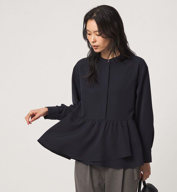 UNITED ARROWS green label relaxing「ツイル ペプラム ブラウス マシンウォッシャブル ストレッチ」|シャツ・ブラウス|NAVY