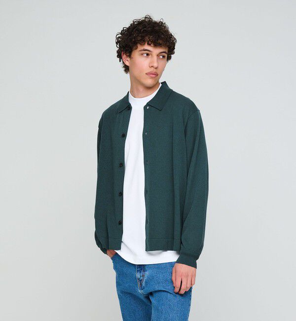 UNITED ARROWS green label relaxing「クレープヤーン 長袖 ニット ポロカーディガン -ハンドウォッシャブル-」|カーディガン|