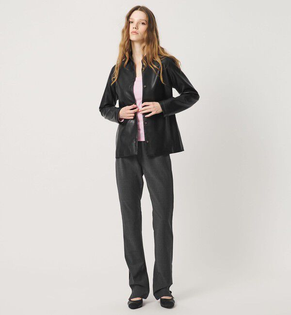 ATTISESSION「＜ATTISESSION＞レザーライク カーブ カフス シャツ」|シャツ・ブラウス|BLACK