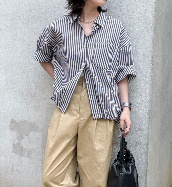 fredy emue「【人気につき半袖Ver.で再登場】汗染み軽減加工COTTON半袖シャツブルゾン」|シャツ・ブラウス|ブラウン系その他