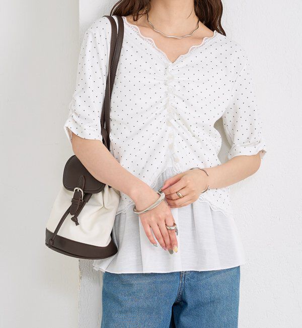  「半袖ギャザーリブカーディガン」|Tシャツ・カットソー|