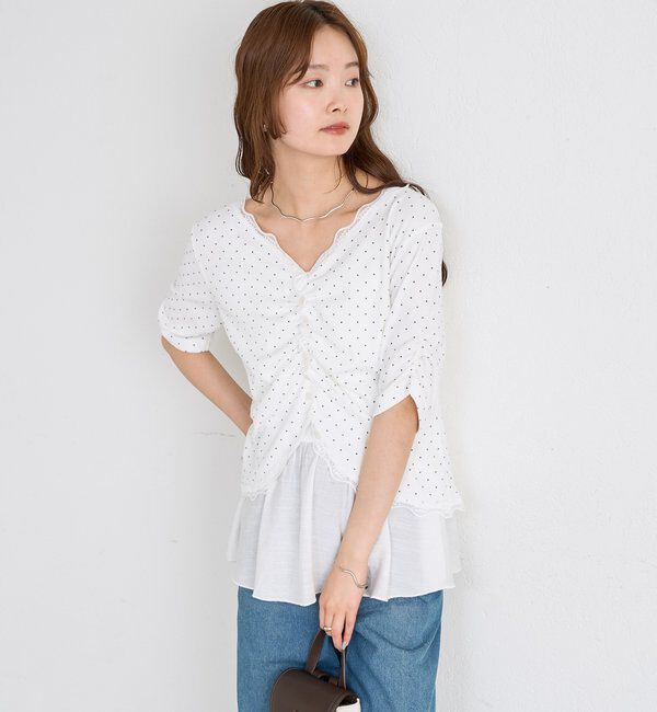  「半袖ギャザーリブカーディガン」|Tシャツ・カットソー|