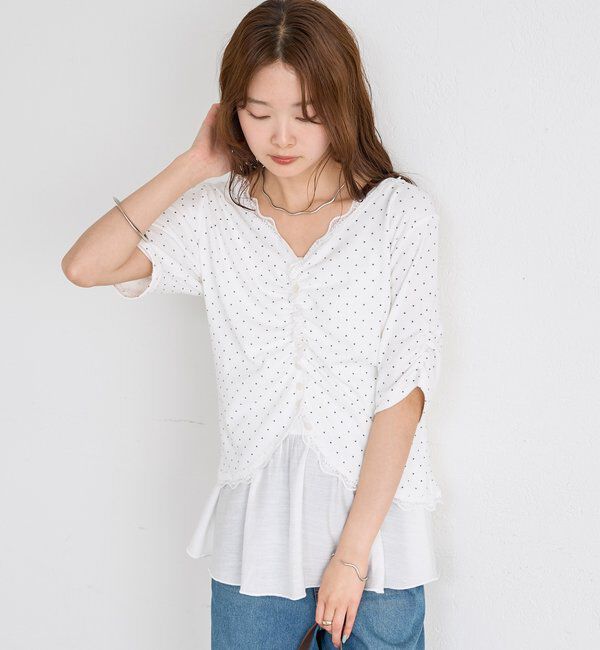  「半袖ギャザーリブカーディガン」|Tシャツ・カットソー|