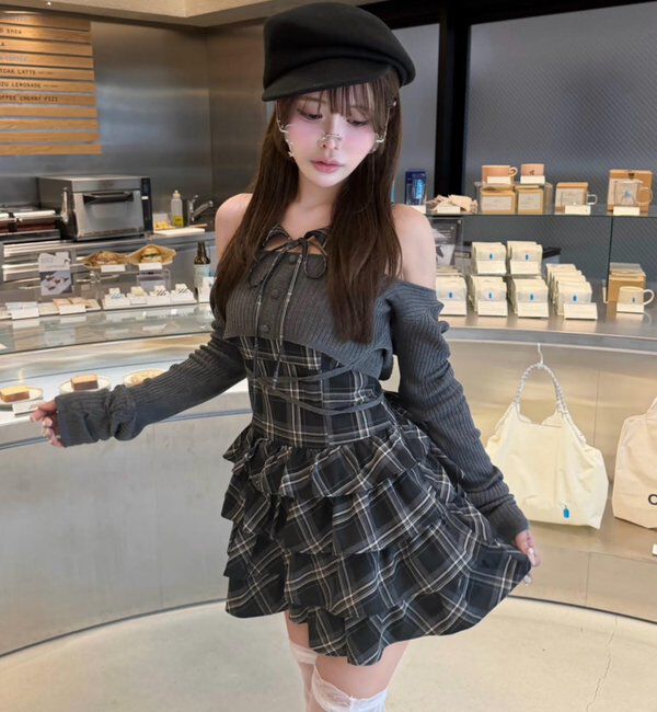  「アンサンブルティアードミニワンピース」|ワンピース|グレー系その他