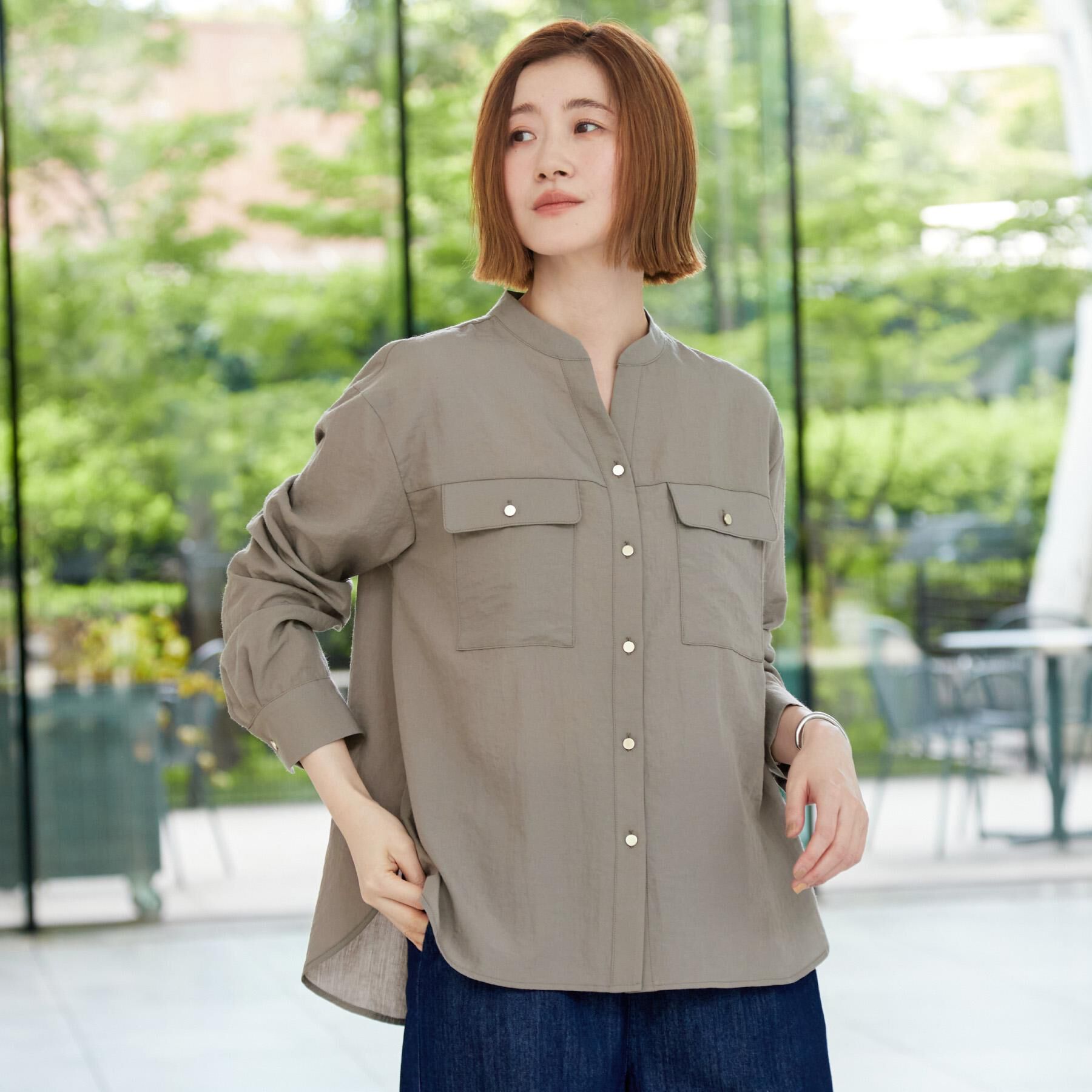 grove「顔周りをすっきり見せる バンドカラースキッパーシャツ」|シャツ・ブラウス|