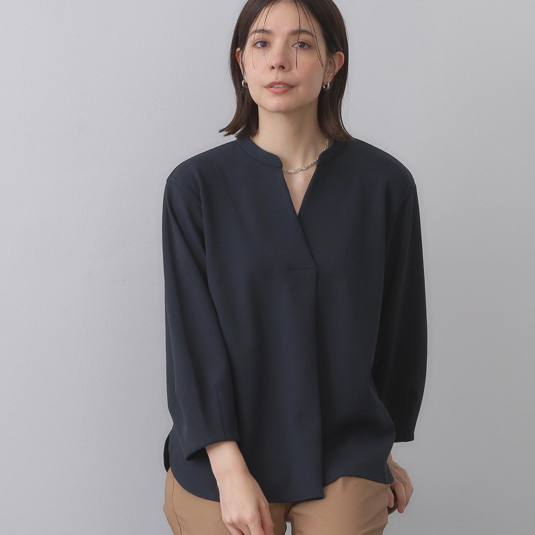 OPAQUE.CLIP「スキッパートップス【吸水速乾／UVケア／洗濯機OK】」|Tシャツ・カットソー|ネイビー(094)