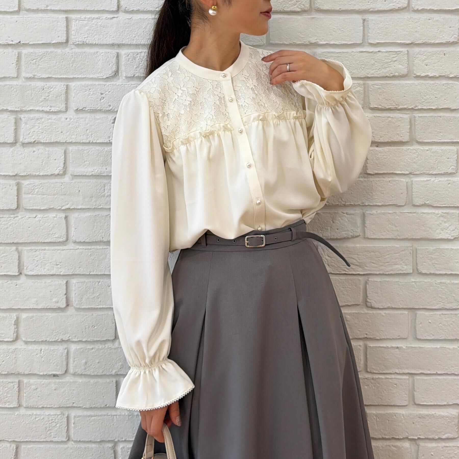 Couture broach「【フリルカフスが華やか】レースギャザーブラウス」|シャツ・ブラウス|