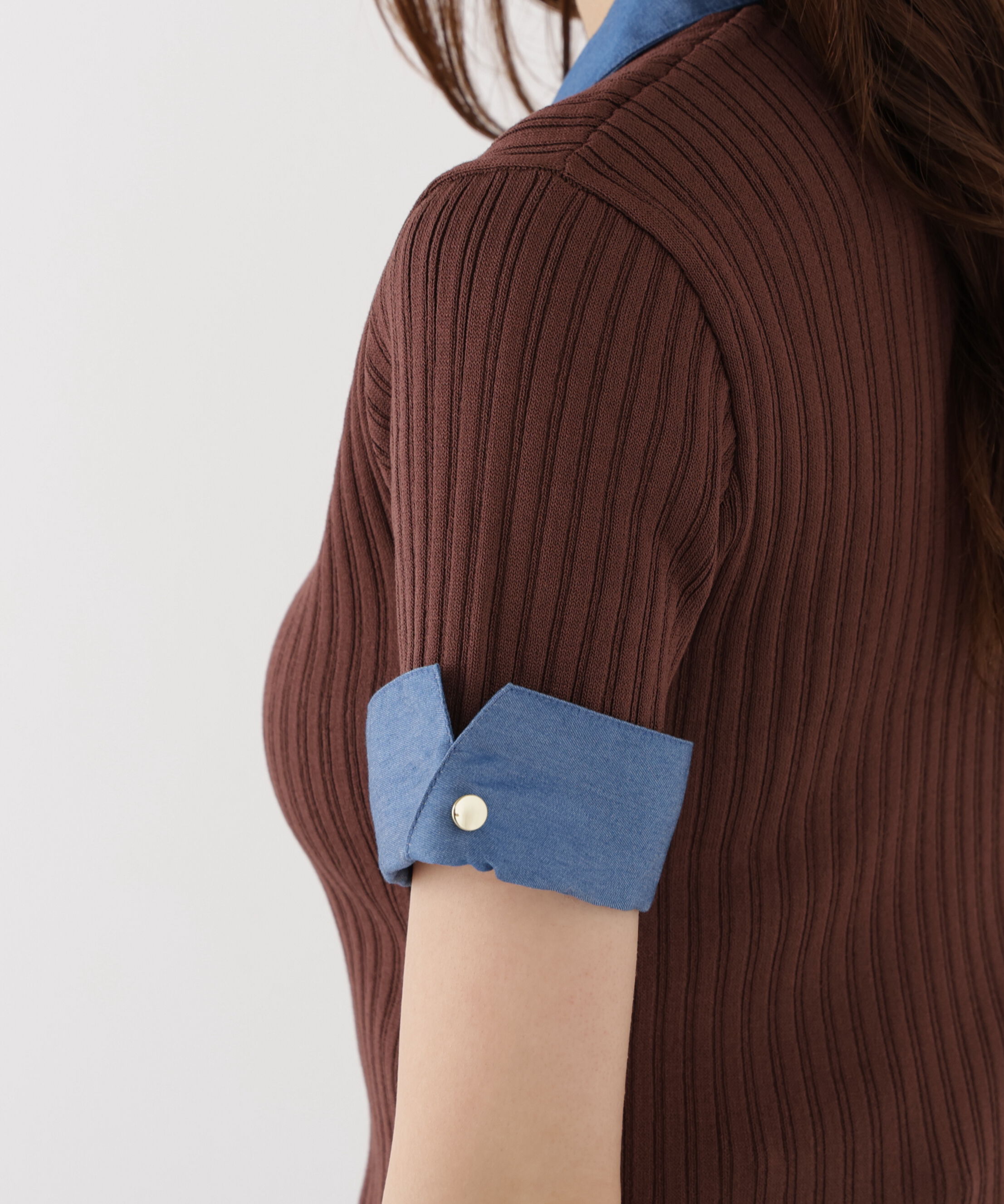 PROPORTION BODY DRESSING「＜a/mie＞デニムカラーリブニット」|カーディガン|
