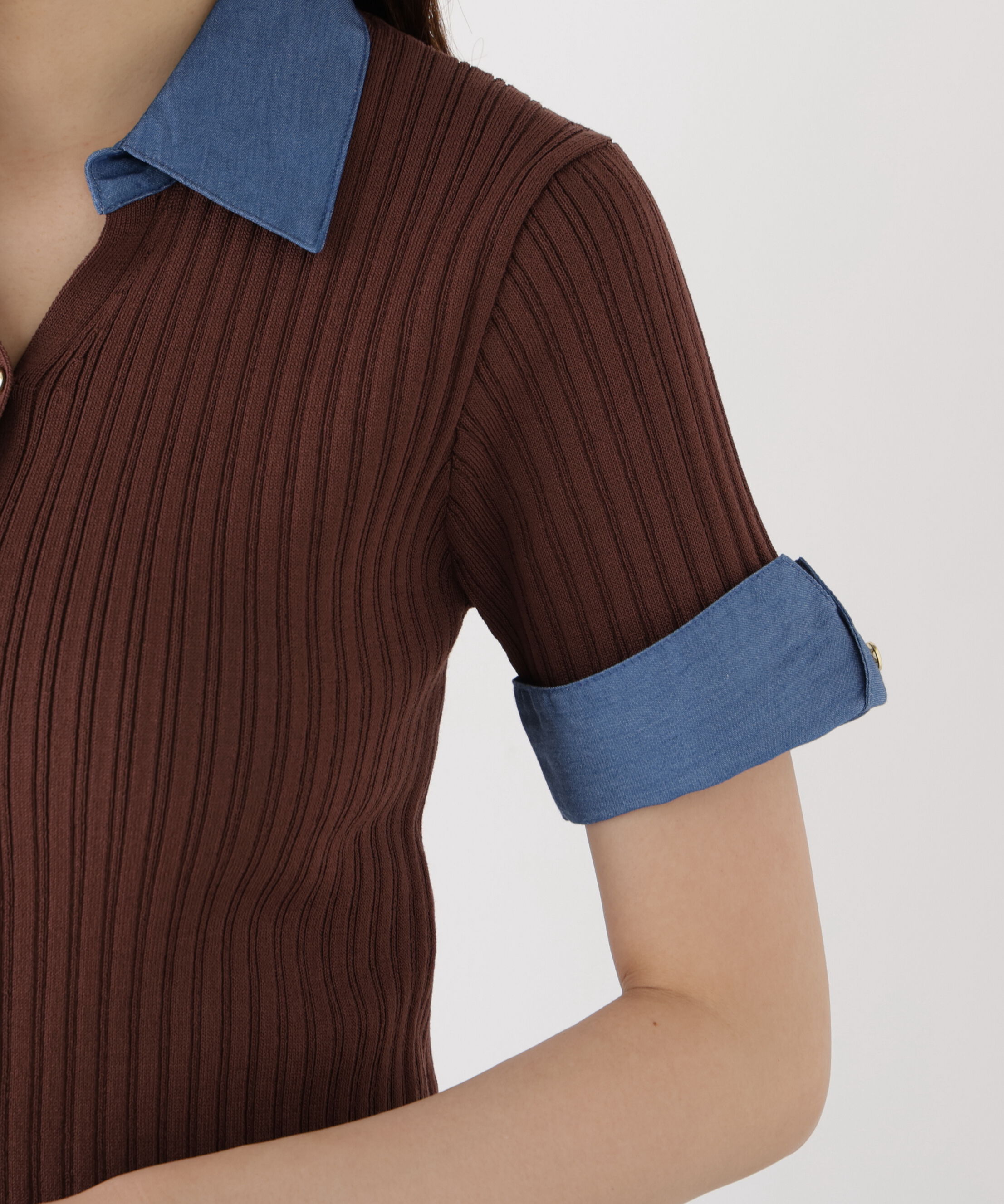 PROPORTION BODY DRESSING「＜a/mie＞デニムカラーリブニット」|カーディガン|