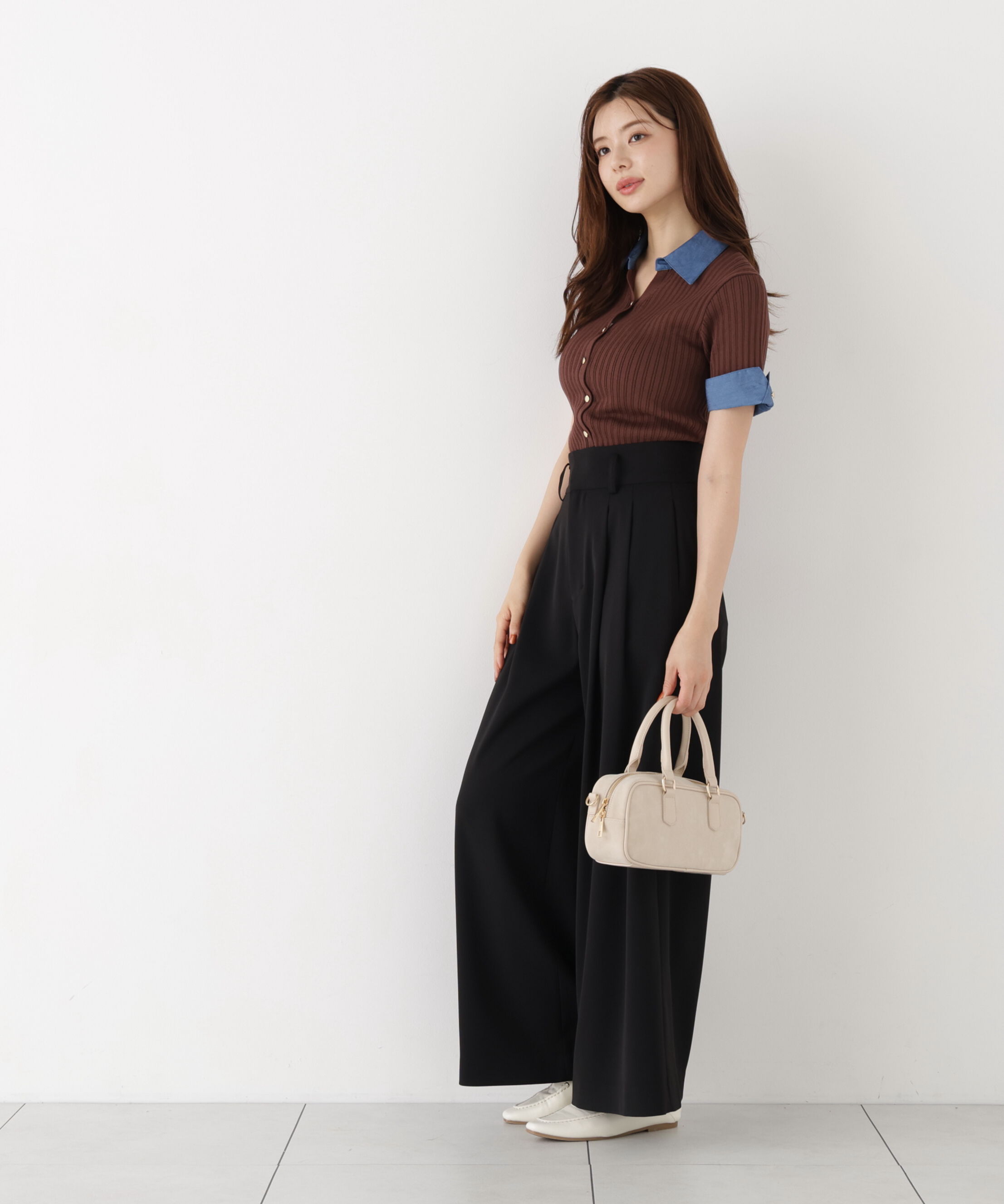 PROPORTION BODY DRESSING「＜a/mie＞デニムカラーリブニット」|カーディガン|