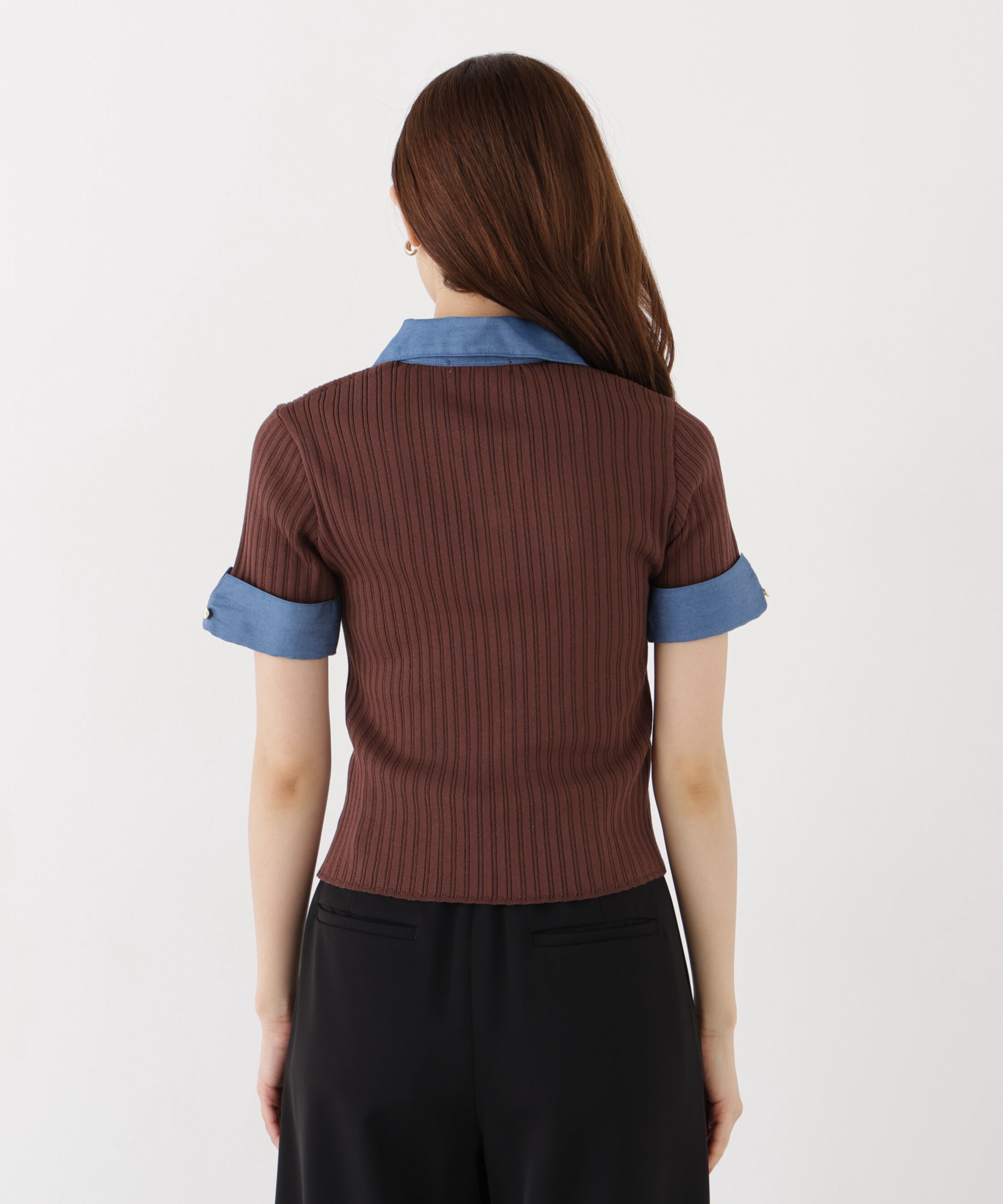 PROPORTION BODY DRESSING「＜a/mie＞デニムカラーリブニット」|カーディガン|