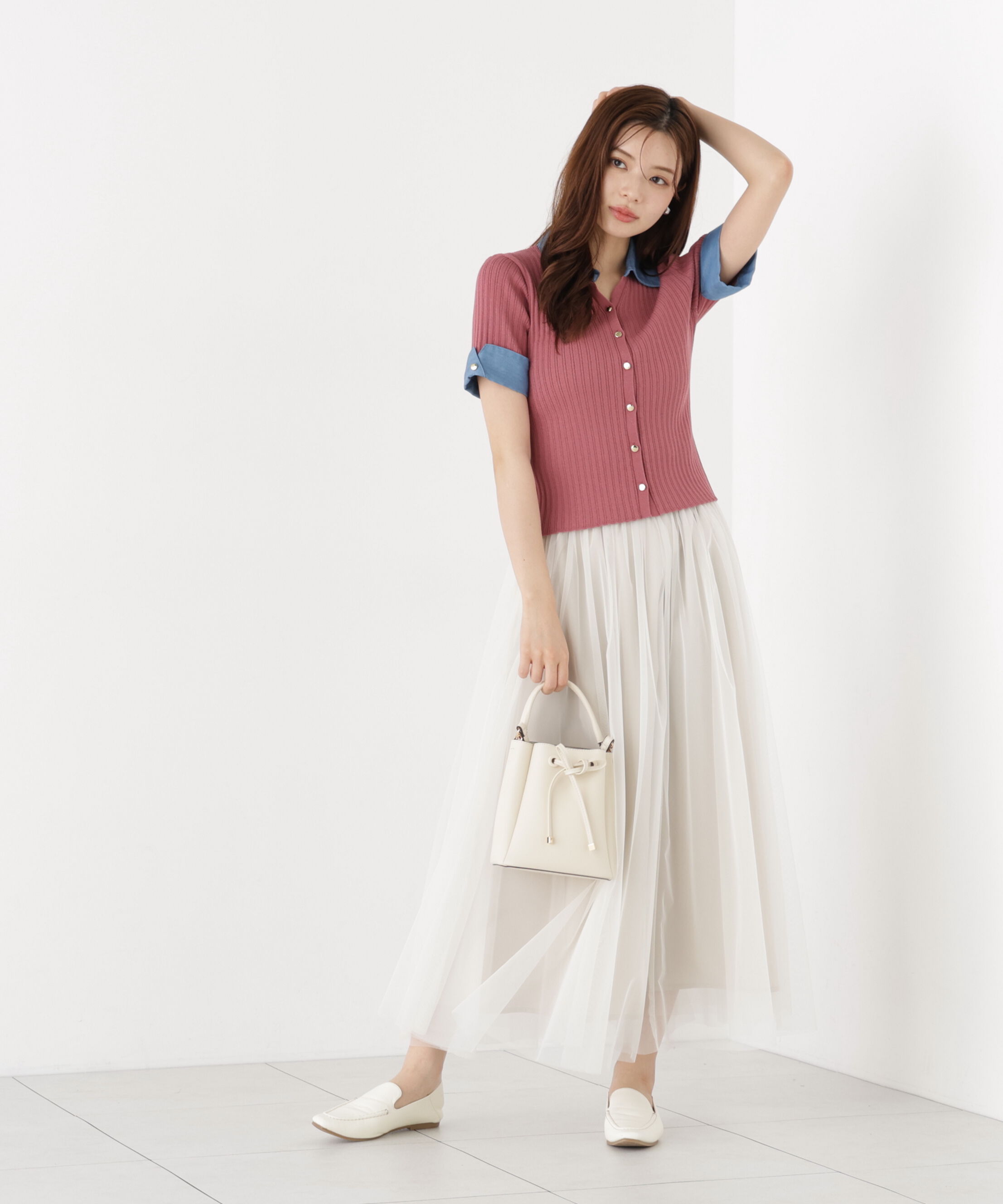 PROPORTION BODY DRESSING「＜a/mie＞デニムカラーリブニット」|カーディガン|