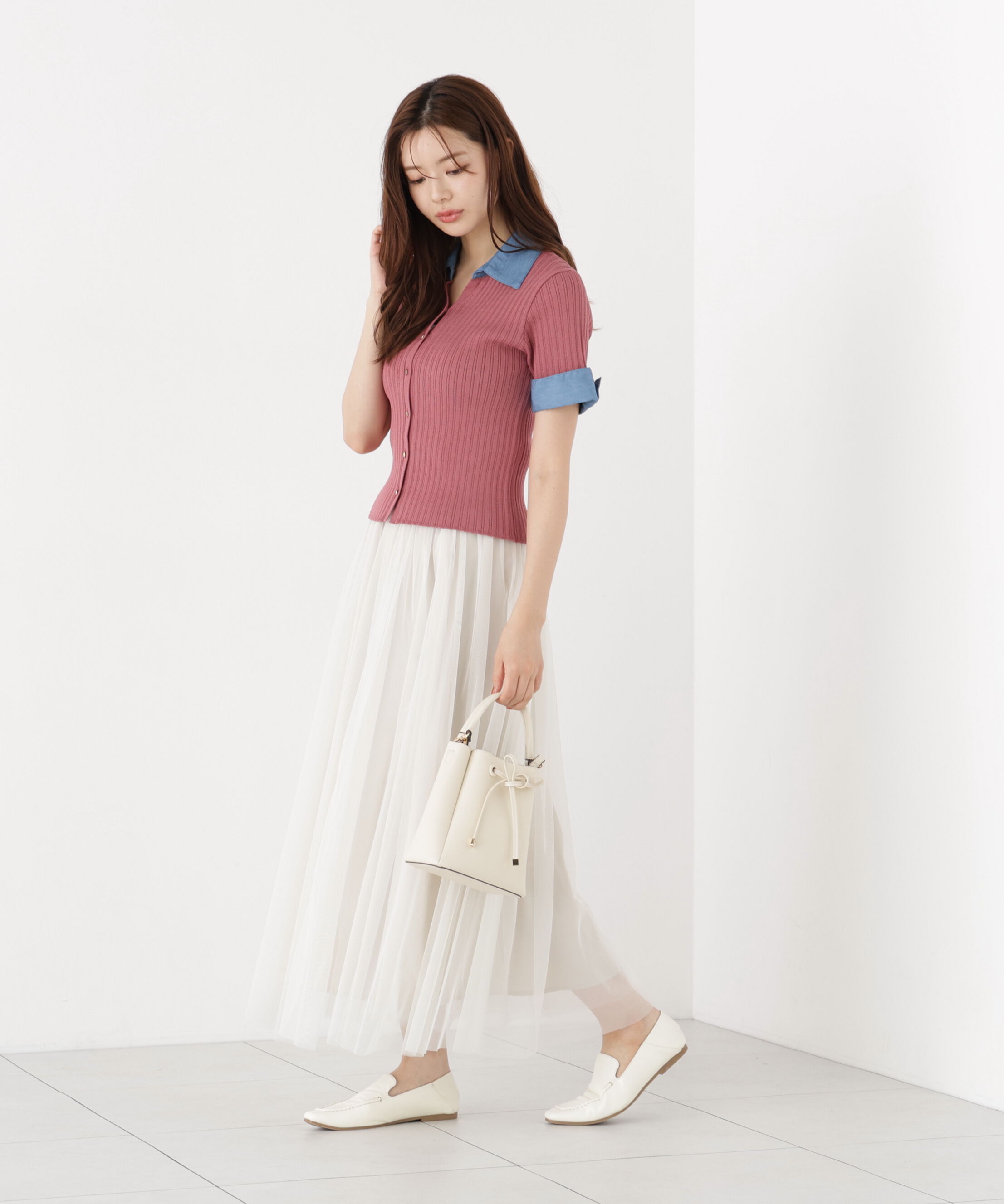 PROPORTION BODY DRESSING「＜a/mie＞デニムカラーリブニット」|カーディガン|