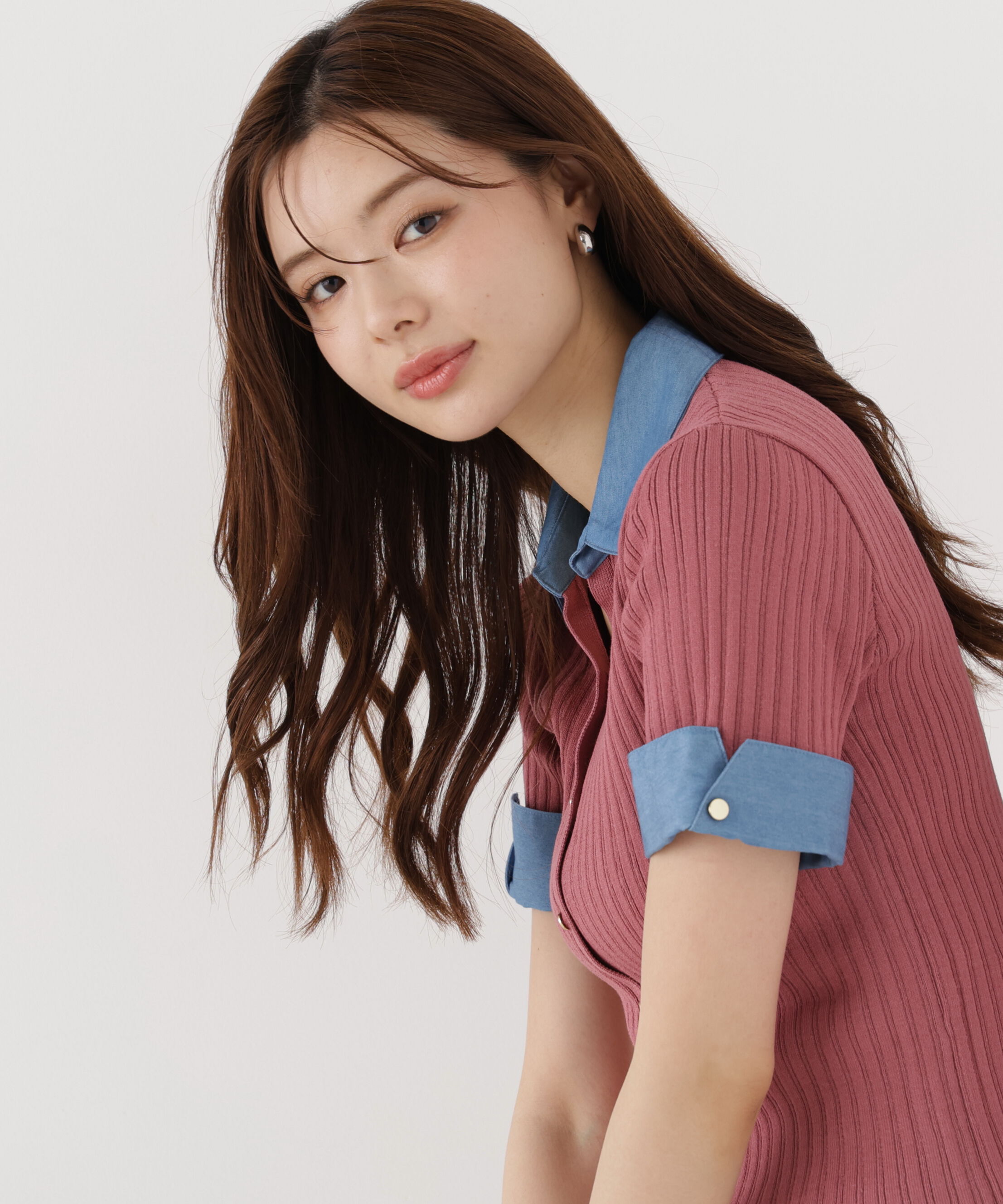 PROPORTION BODY DRESSING「＜a/mie＞デニムカラーリブニット」|カーディガン|