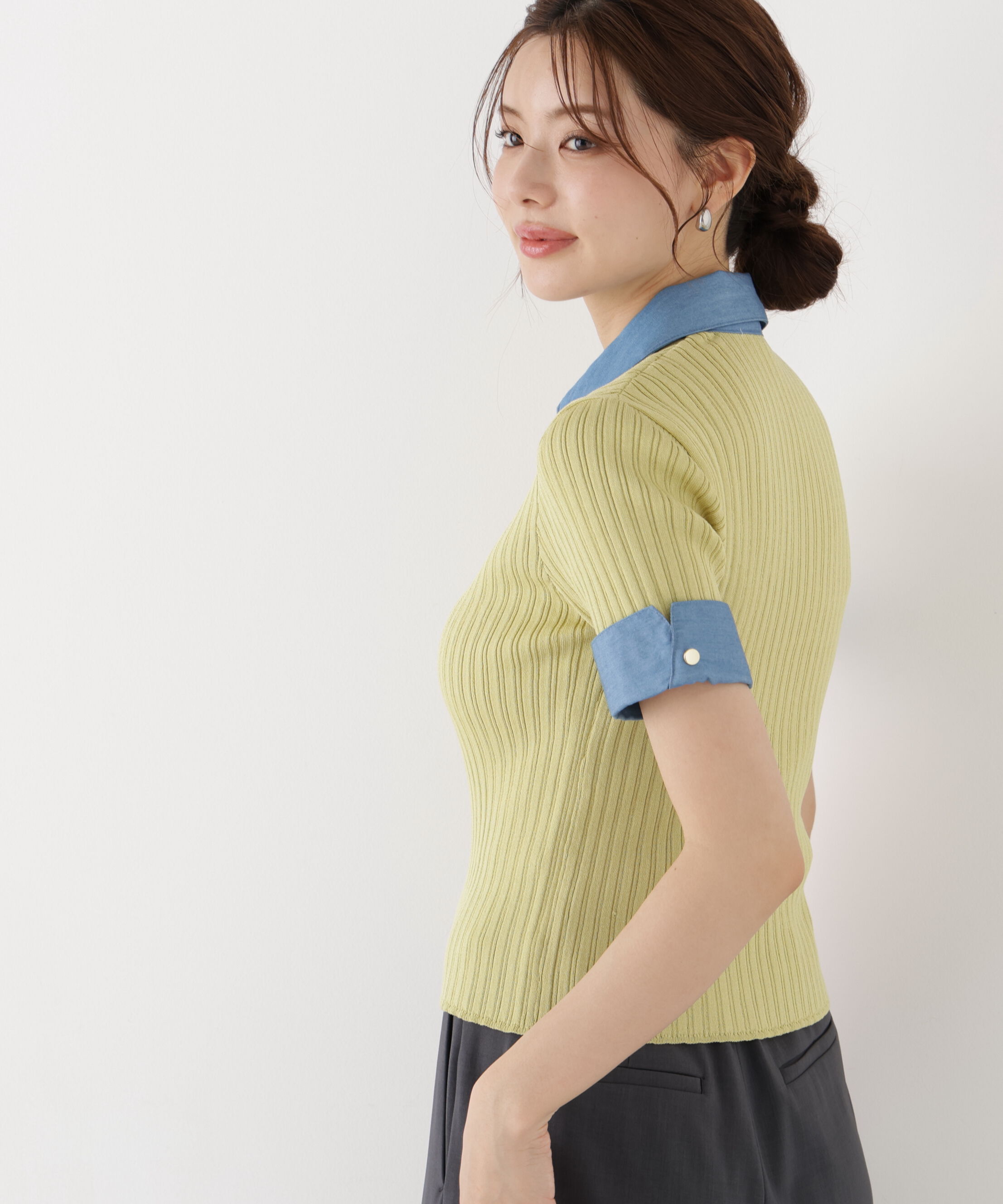 PROPORTION BODY DRESSING「＜a/mie＞デニムカラーリブニット」|カーディガン|