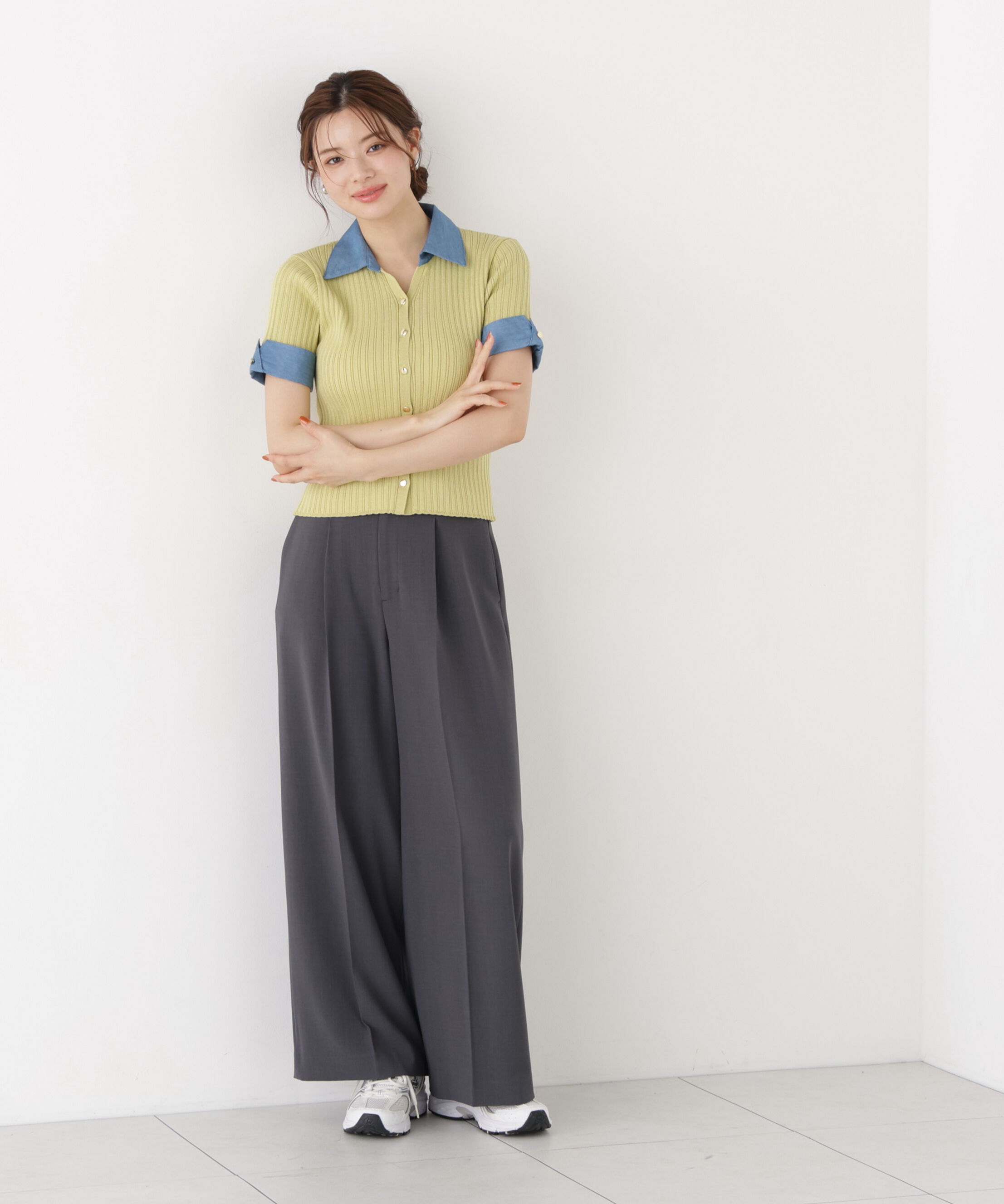 PROPORTION BODY DRESSING「＜a/mie＞デニムカラーリブニット」|カーディガン|