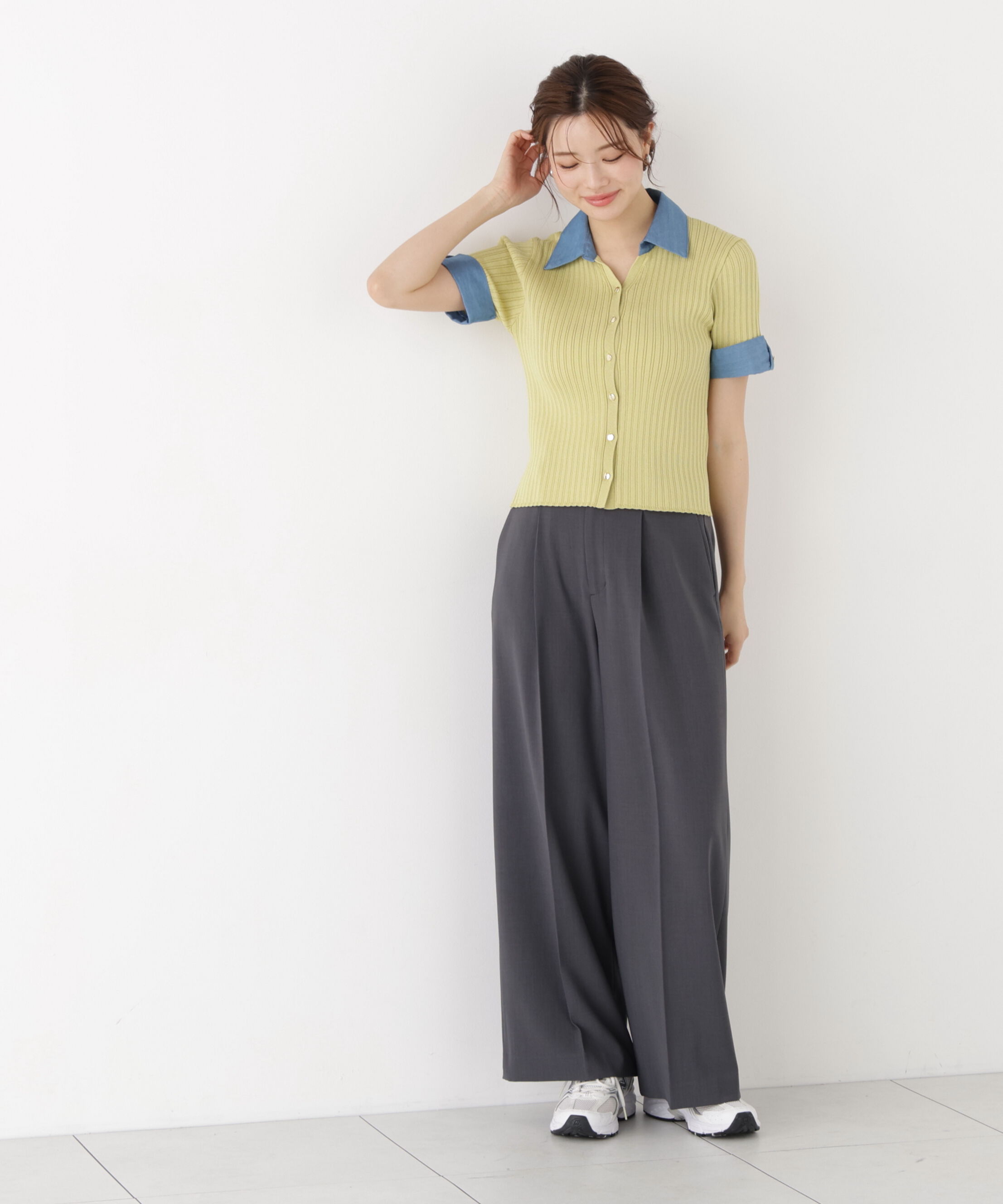 PROPORTION BODY DRESSING「＜a/mie＞デニムカラーリブニット」|カーディガン|